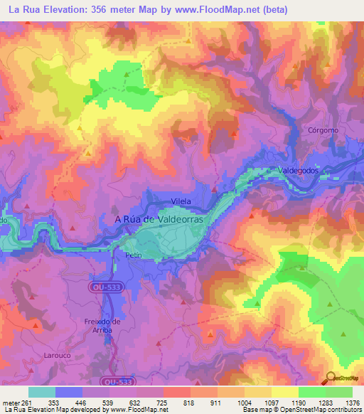 La Rua,Spain Elevation Map