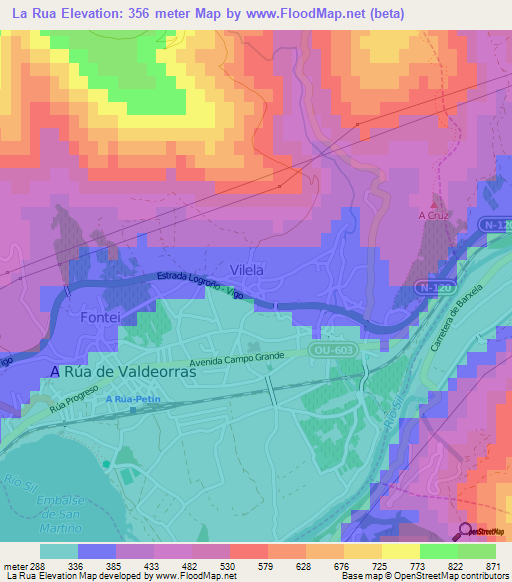 La Rua,Spain Elevation Map