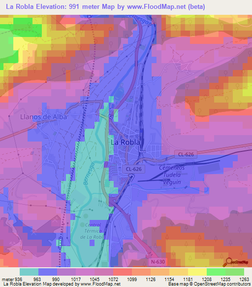 La Robla,Spain Elevation Map