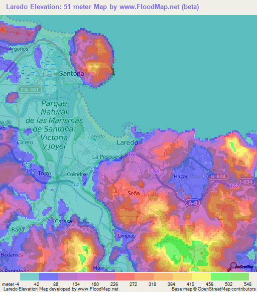 Laredo,Spain Elevation Map