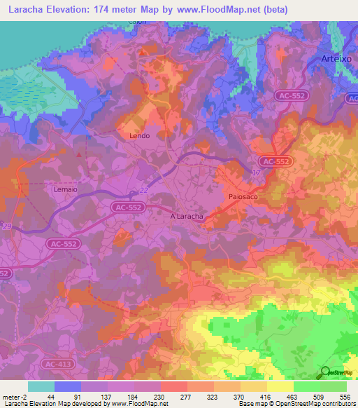 Laracha,Spain Elevation Map