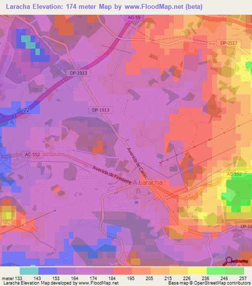 Laracha,Spain Elevation Map