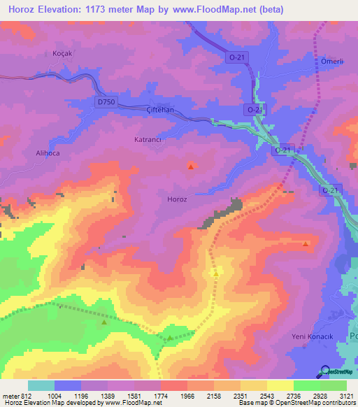 Horoz,Turkey Elevation Map