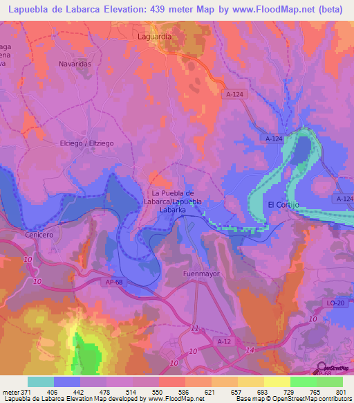Lapuebla de Labarca,Spain Elevation Map