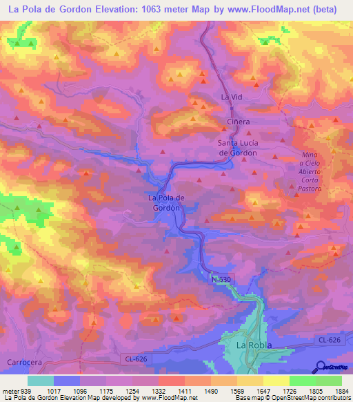 La Pola de Gordon,Spain Elevation Map