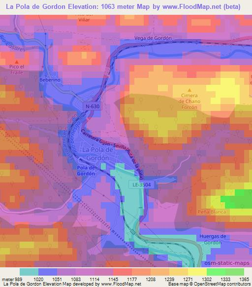 La Pola de Gordon,Spain Elevation Map