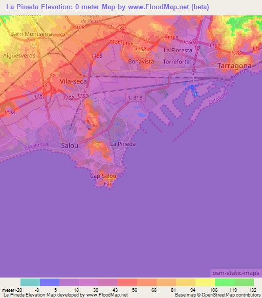 La Pineda,Spain Elevation Map