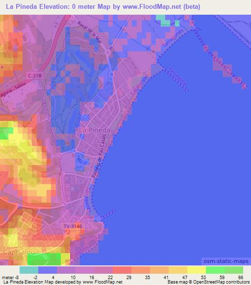 La Pineda,Spain Elevation Map