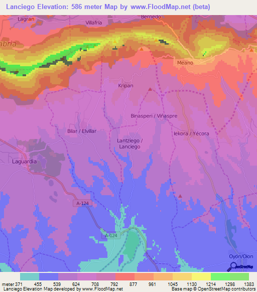 Lanciego,Spain Elevation Map