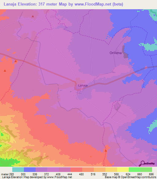 Lanaja,Spain Elevation Map