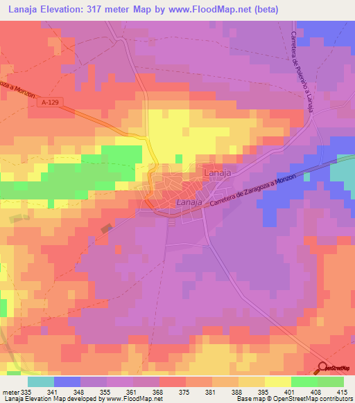 Lanaja,Spain Elevation Map