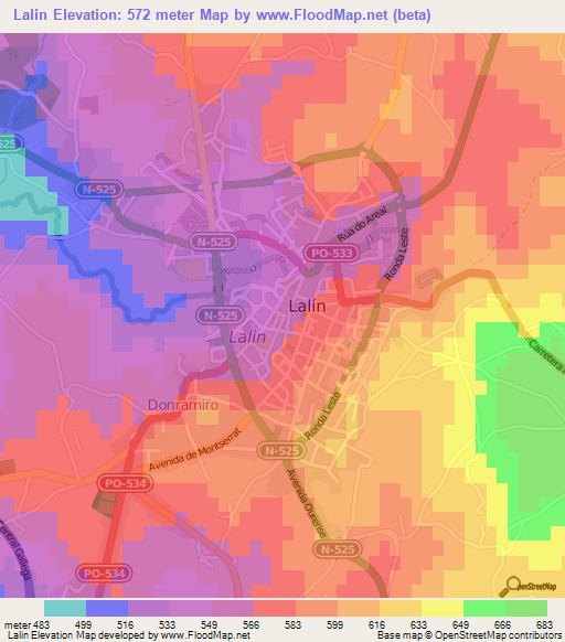 Lalin,Spain Elevation Map