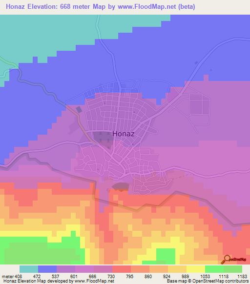 Honaz,Turkey Elevation Map