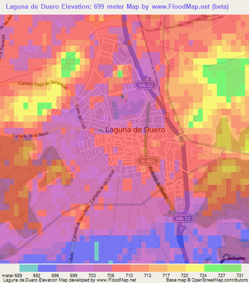 Laguna de Duero,Spain Elevation Map