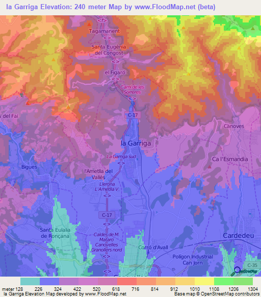 la Garriga,Spain Elevation Map