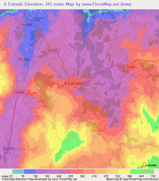 A Estrada,Spain Elevation Map