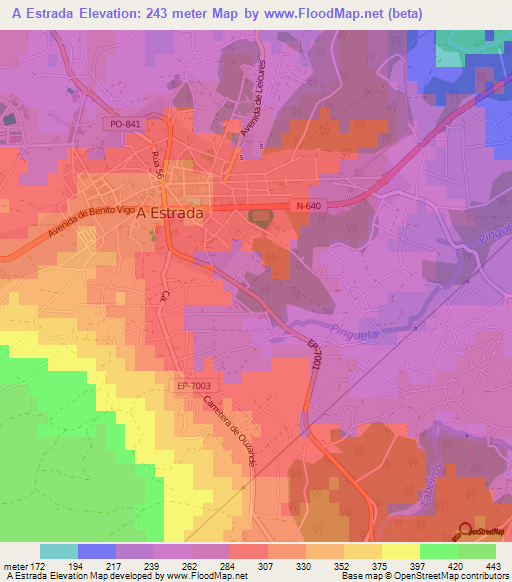 A Estrada,Spain Elevation Map