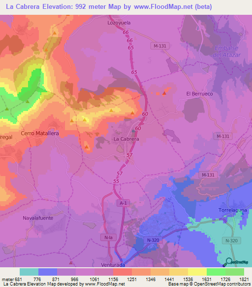La Cabrera,Spain Elevation Map