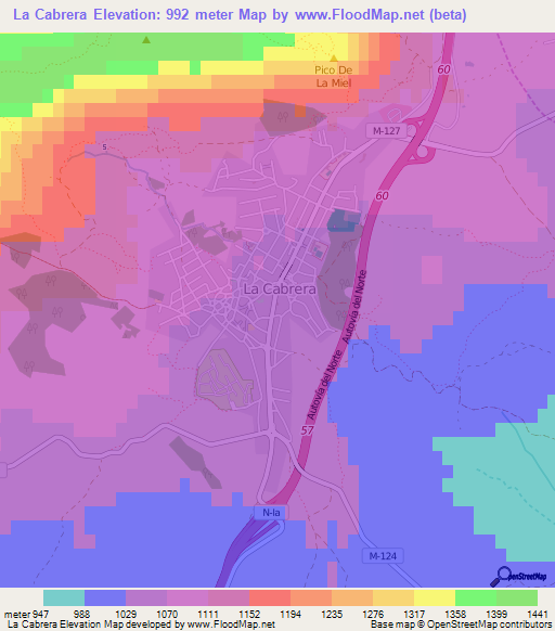 La Cabrera,Spain Elevation Map