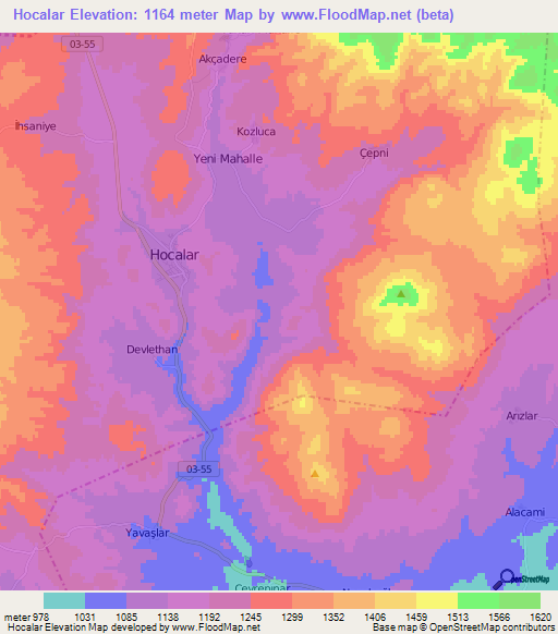 Hocalar,Turkey Elevation Map