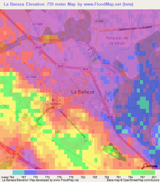 La Baneza,Spain Elevation Map