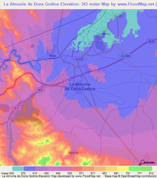 La Almunia de Dona Godina,Spain Elevation Map