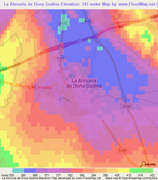 La Almunia de Dona Godina,Spain Elevation Map