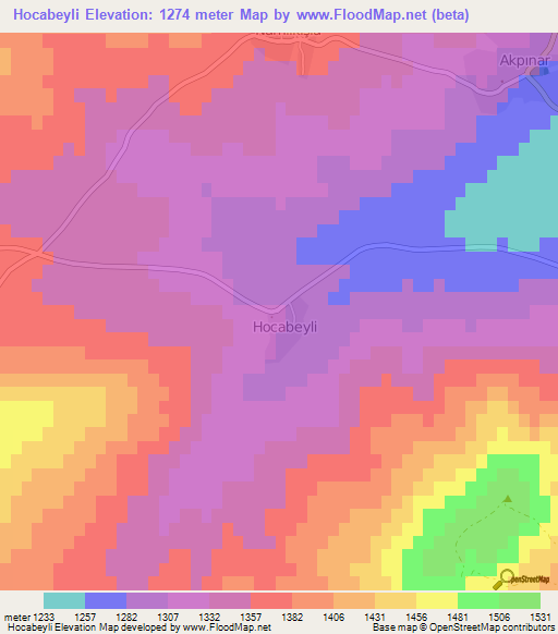 Hocabeyli,Turkey Elevation Map
