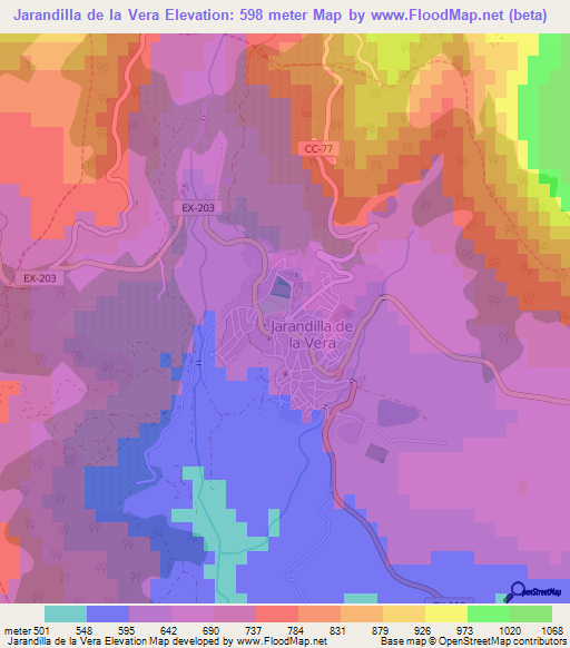 Jarandilla de la Vera,Spain Elevation Map