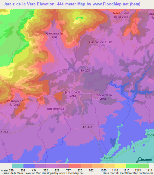 Jaraiz de la Vera,Spain Elevation Map
