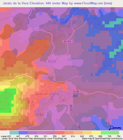 Jaraiz de la Vera,Spain Elevation Map