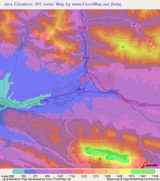 Jaca,Spain Elevation Map