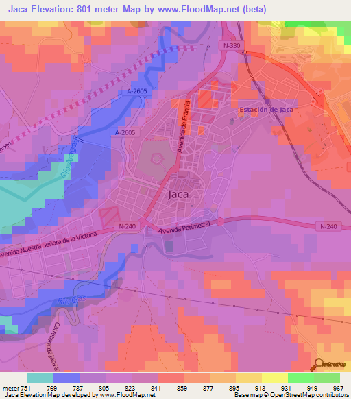 Jaca,Spain Elevation Map