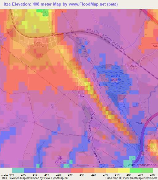 Itza,Spain Elevation Map