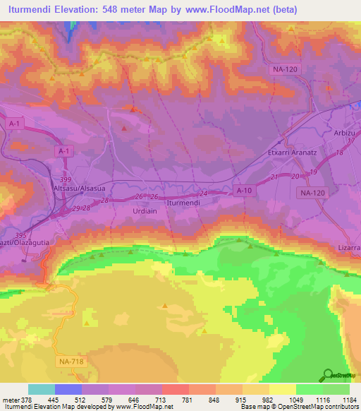 Iturmendi,Spain Elevation Map