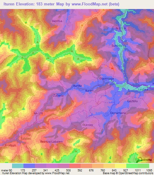 Ituren,Spain Elevation Map