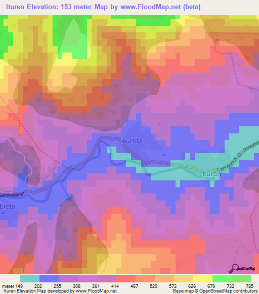 Ituren,Spain Elevation Map