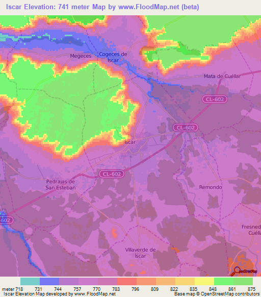 Iscar,Spain Elevation Map