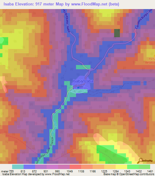 Isaba,Spain Elevation Map