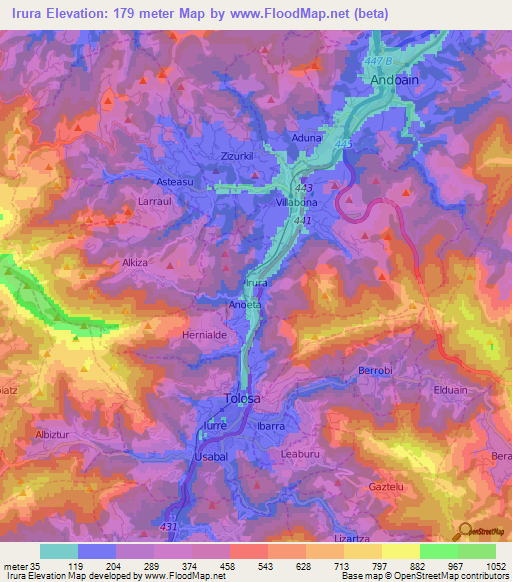 Irura,Spain Elevation Map