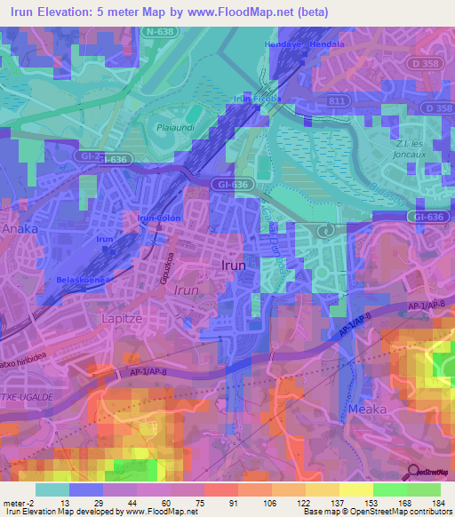 Irun,Spain Elevation Map