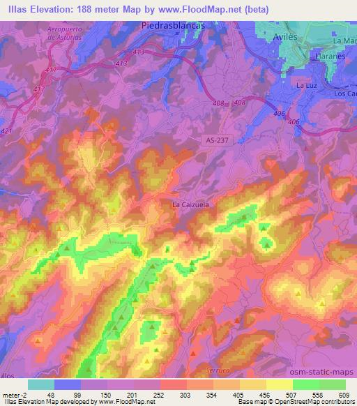 Illas,Spain Elevation Map