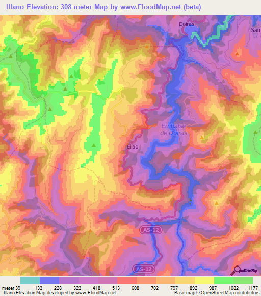 Illano,Spain Elevation Map