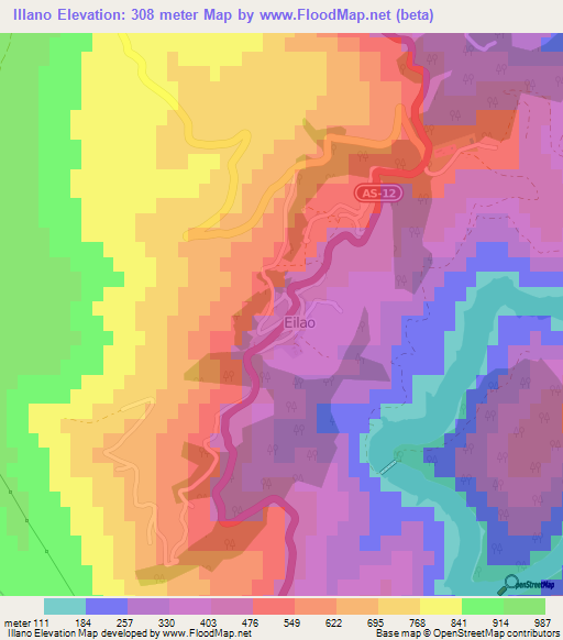 Illano,Spain Elevation Map