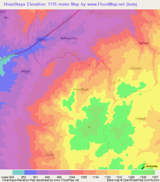 Hisarlikaya,Turkey Elevation Map