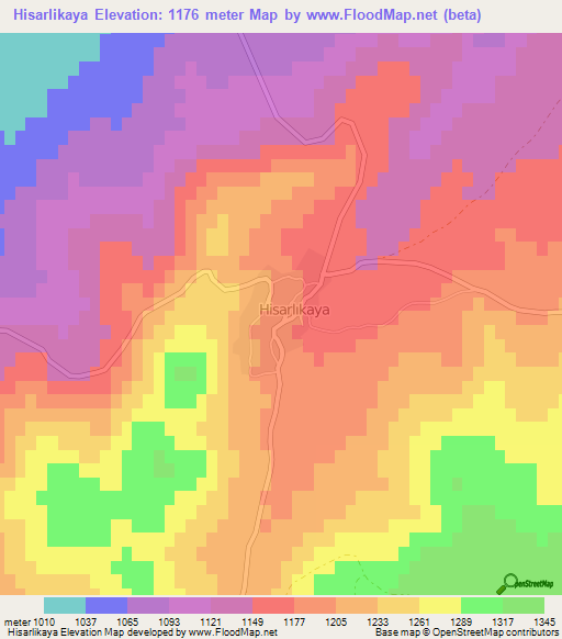 Hisarlikaya,Turkey Elevation Map