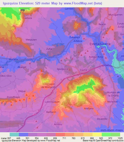 Iguzquiza,Spain Elevation Map