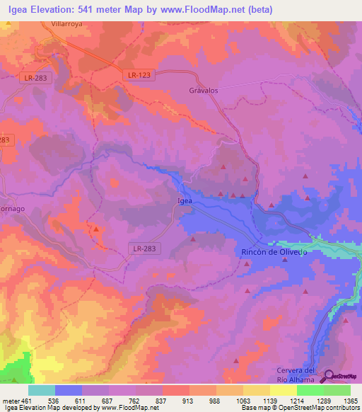 Igea,Spain Elevation Map