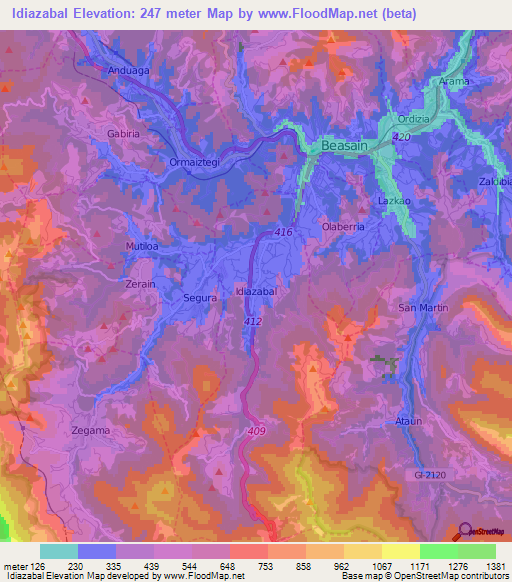 Idiazabal,Spain Elevation Map