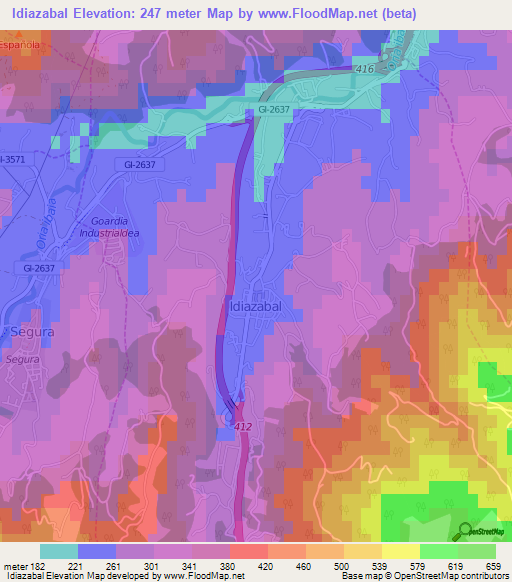 Idiazabal,Spain Elevation Map